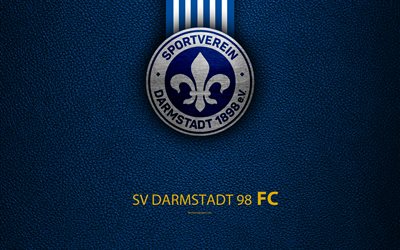 SV Darmstadt 98 FC, 4K, le cuir de texture, club de football allemand, logo, Darmstadt, en Allemagne, Bundesliga 2, deuxi&#232;me division de football