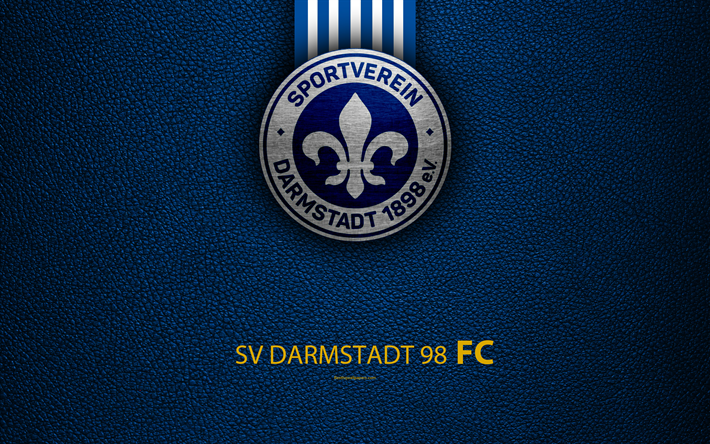 sv darmstadt 98 fc, 4k, leder textur, deutscher fu&#223;ball-club, logo, darmstadt, germany, bundesliga 2, zweite liga, fu&#223;ball