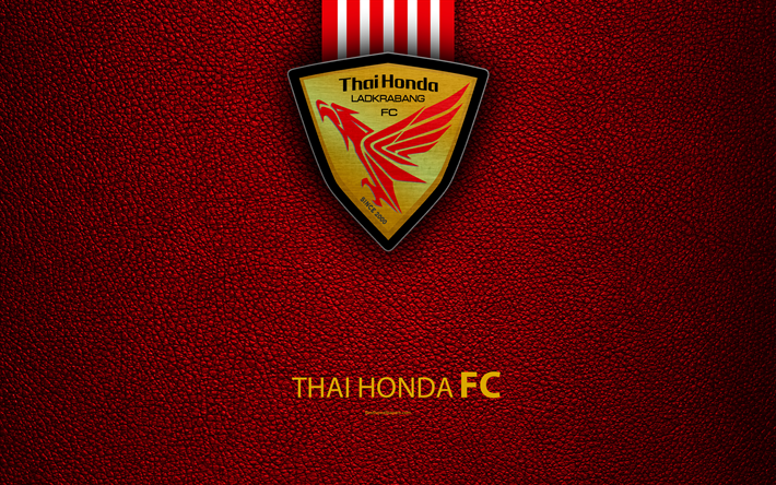 タイHonda FC, 4K, タイサッカークラブ, ロゴ, エンブレム, 革の質感, バンコク, タイ, タイリーグ1, サッカー, タイのプレミアリーグ, タイホンダラカバン校