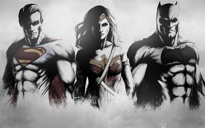 batman, wonder woman, superman, 4k, superhelden, den dc comics