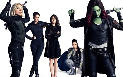 Avengers Infinity War, 2018, photoshoot, fantastico film, attori, Marvel, Zoe Saldana, Scarlett Johansson, Cobie Smulders, Linda Cardellini, Tessa Thompson