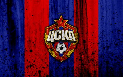 4k, le FC CSKA Moscou, grunge, de la premi&#232;re Ligue russe, l&#39;art, le soccer, le football club de, la Russie, le CSKA Moscou, le logo, le CSKA, texture de pierre, FC