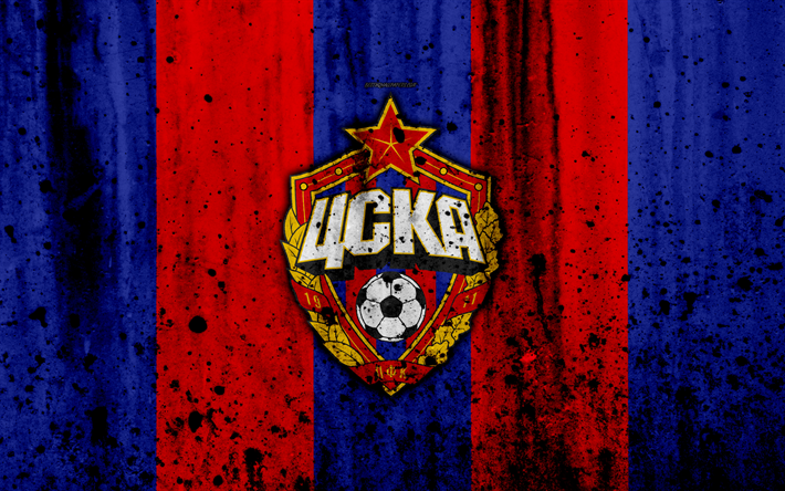 4k, FC CSKA Moskova, grunge, Rusya Premier Ligi, sanat, futbol, futbol kul&#252;b&#252;, Rusya, CSKA Moskova, logo, CSKA, taş doku, CSKA Moskova FC