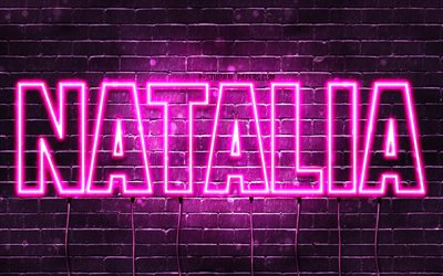 Natalia, 4k, tapeter med namn, kvinnliga namn, Natalia namn, lila neon lights, &#246;vergripande text, bild med Natalia namn