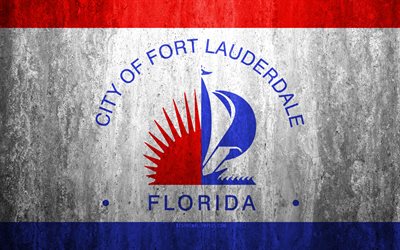 Amerikan şehirlerinin Fort Lauderdale, Florida bayrağı, 4k, taş, arka plan, Amerikan şehir, grunge bayrak, Fort Lauderdale, ABD, bayrak, grunge, sanat, taş doku, bayraklar