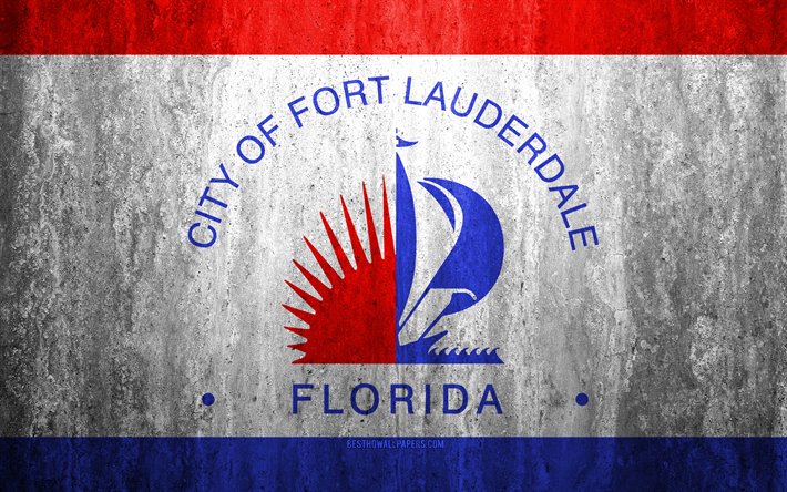 Lipun Fort Lauderdale, Florida, 4k, kivi tausta, Amerikkalainen kaupunki, grunge lippu, Fort Lauderdale, USA, Fort Lauderdale lippu, grunge art, kivi rakenne, liput amerikan kaupungit
