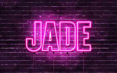 Jade, 4k, wallpapers with names, female names, Jade name, purple neon lights, horizontal text, picture with Jade name