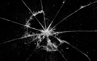 vidrios rotos, fondo negro, las grietas en el vidrio, telara&#241;as en el vidrio