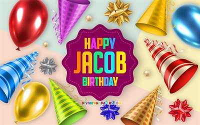お誕生日おめでJacob, お誕生日のバルーンの背景, ジェイコブ, 【クリエイティブ-アート, 嬉しいジェイコブお誕生日, シルク弓, ジェイコブお誕生日, 誕生パーティーの背景