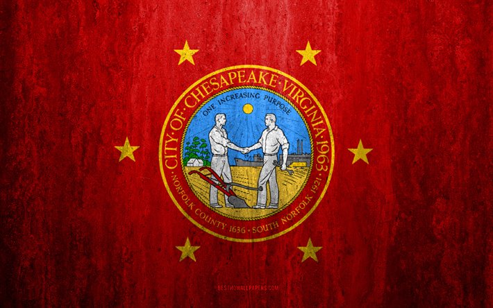 Flag of Chesapeake, Virginia, 4k, stone background, American city, grunge flag, Chesapeake, USA, Chesapeake flag, grunge art, stone texture, flags of american cities