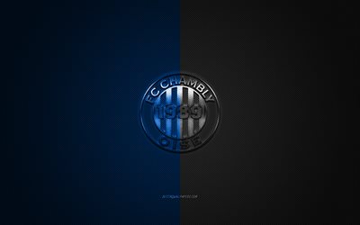 Le FC Chambly Oise, club fran&#231;ais de football, de la Ligue 2, le bleu logo noir, bleu noir en fibre de carbone de fond, football, Chambly, France, le FC Chambly logo