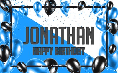 Joyeux Anniversaire Jonathan, Anniversaire &#224; Fond les Ballons, Jonathan, fonds d&#39;&#233;cran avec des noms, des Ballons Bleus Anniversaire arri&#232;re-plan, carte de voeux, carte Anniversaire de Jonathan
