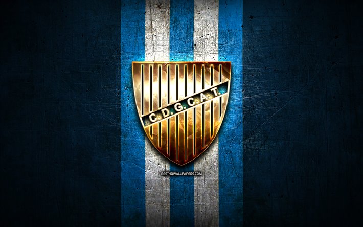 Godoy Cruz FC, de oro logotipo, Argentino de Primera Divisi&#243;n, de metal de color azul de fondo, f&#250;tbol, Godoy Cruz, argentina club de f&#250;tbol, logo, futbol, Argentina, el Club Deportivo Godoy Cruz Antonio Tomba