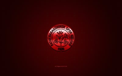 Fatih Karagumruk, Turco futebol clube, 1 league, logo vermelho, vermelho de fibra de carbono de fundo, futebol, Istambul, A turquia, Fatih karagumruk logotipo