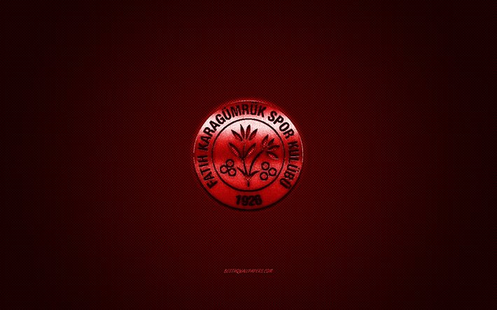 Fatih Karagumruk, squadra di calcio turco, 1 Lig, logo rosso, rosso contesto in fibra di carbonio, calcio, Istanbul, Turchia, Fatih Karagumruk logo