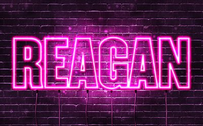 Reagan, 4k, pap&#233;is de parede com os nomes de, nomes femininos, Reagan nome, roxo luzes de neon, texto horizontal, imagem com Reagan nome