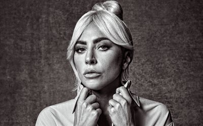 Lady Gaga, portrait, monochrome, american singer, photoshoot, Stefani Joanne Angelina Germanotta, white dress
