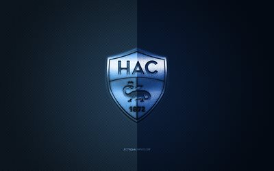 Le Havre AC, Franska fotbollsklubben, League 2, bl&#229; logo, bl&#229; kolfiber bakgrund, fotboll, Fristad, Frankrike, Le Havre AC logotyp