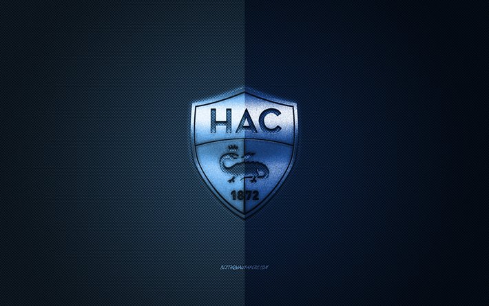 Le Havre AC, French football club, Ligue 2, blue logo, blue carbon fiber background, football, Havre, France, Le Havre AC logo