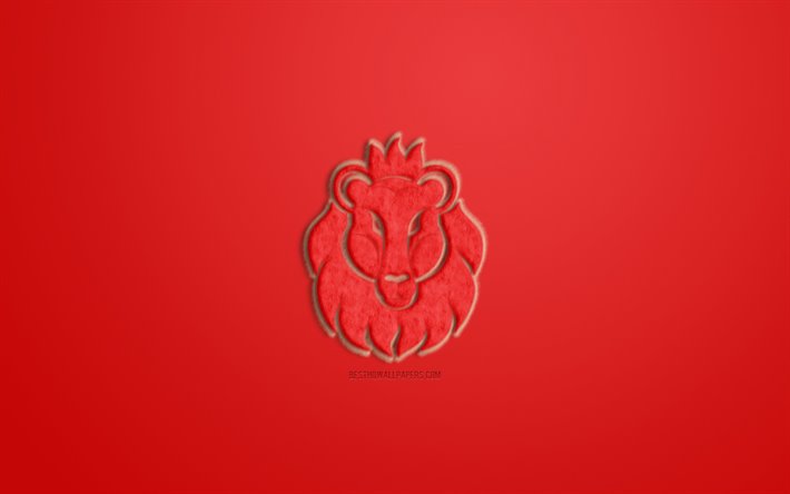Leo Signe du Zodiaque, rouge fourrure signe, horoscope des signes, les signes du zodiaque, le lion Signe, signe astrologique, le lion, l&#39;arri&#232;re-plan rouge