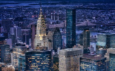 Chrysler Building, Manhattan, modern buildings, american cities, nightscapes, NYC, skyscrapers, New York, USA, Cities of New York, New York at night, America
