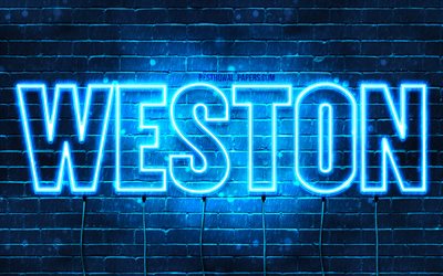 Weston, 4k, wallpapers with names, horizontal text, Weston name, blue neon lights, picture with Weston name