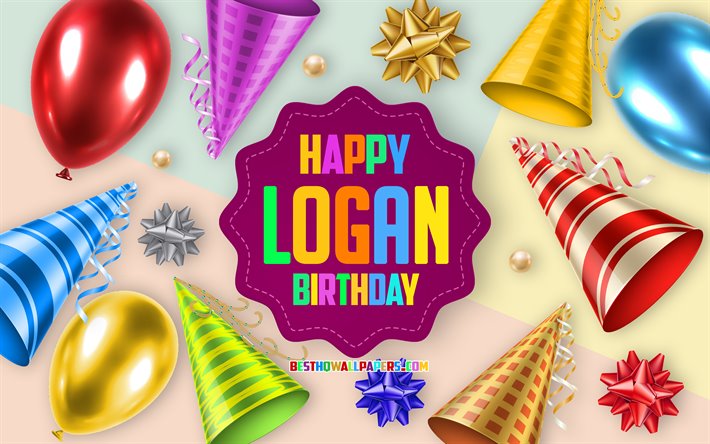 Happy Birthday Logan, Birthday Balloon Background, Logan, creative art, Happy Logan birthday, silk bows, Logan Birthday, Birthday Party Background