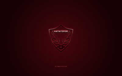 Hatayspor, Turkkilainen jalkapalloseura, League 1, viininpunainen logo, viininpunainen hiilikuitu tausta, jalkapallo, Antioch, Turkki, Hatayspor logo