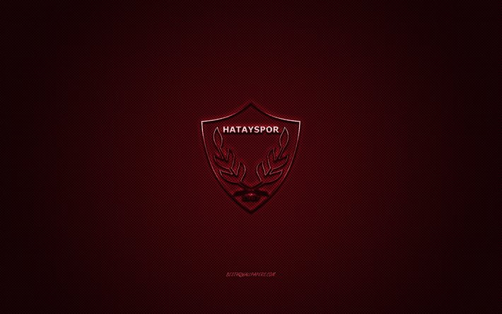 Hatayspor, Turkish football club, 1 league, bourgogne logotyp, bourgogne kolfiber bakgrund, fotboll, Antioch, Turkiet, Hatayspor logotyp