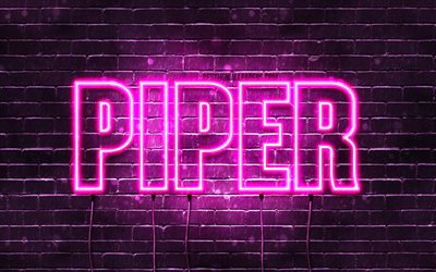 Piper, 4k, wallpapers with names, female names, Piper name, purple neon lights, horizontal text, picture with Piper name