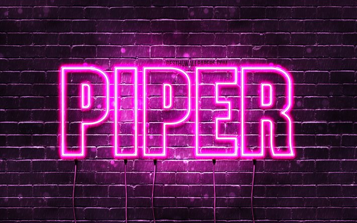 Piper, 4k, taustakuvia nimet, naisten nimi&#228;, Piper nimi, violetti neon valot, vaakasuuntainen teksti, kuvan Piper nimi