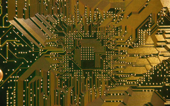 4k, chip de texturas, close-up, microcircuito, ouro microcircuito, microchip, chip de computador, macro, chip