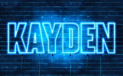 Kayden, 4k, fondos de pantalla con los nombres, el texto horizontal, Kayden nombre, luces azules de ne&#243;n, imagen con Kayden nombre