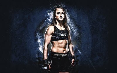 Maycee Barber, UFC, american fighter, portrait, blue stone background, Ultimate Fighting Championship