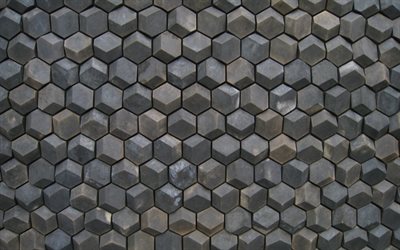 pierre hexagone texture, macro, pierre texture 3D, gris grunge fond, le gris des pierres, des pierres d&#39;origines, de pierre grise, de l&#39;hexagone textures de la pierre, de textures, de gris, de milieux