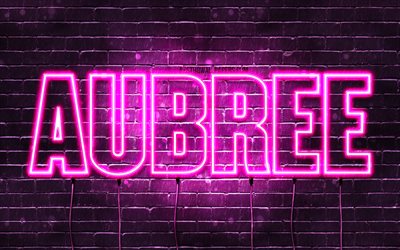 Aubree, 4k, 壁紙名, 女性の名前, Aubree名, 紫色のネオン, テキストの水平, 写真Aubree名