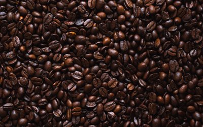 コーヒー豆の食感, 4k, 茶色の背景, マクロ, 天然のコーヒー, アラビカ種, コーヒーの質感, コーヒーの背景, コーヒー豆, コーヒー, アラビカ種の豆