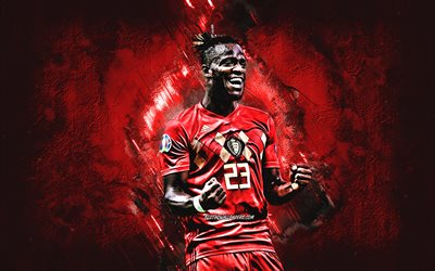 Michy Batshuayi, B&#233;lgica equipa nacional de futebol, retrato, Futebolista belga, atacante, B&#233;lgica, futebol, pedra vermelha de fundo