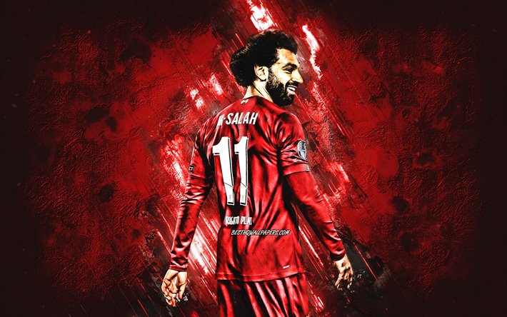 Mohamed Salah, Liverpool FC, Egyptian soccer player, portrait, red stone background, creative background, art, England, football