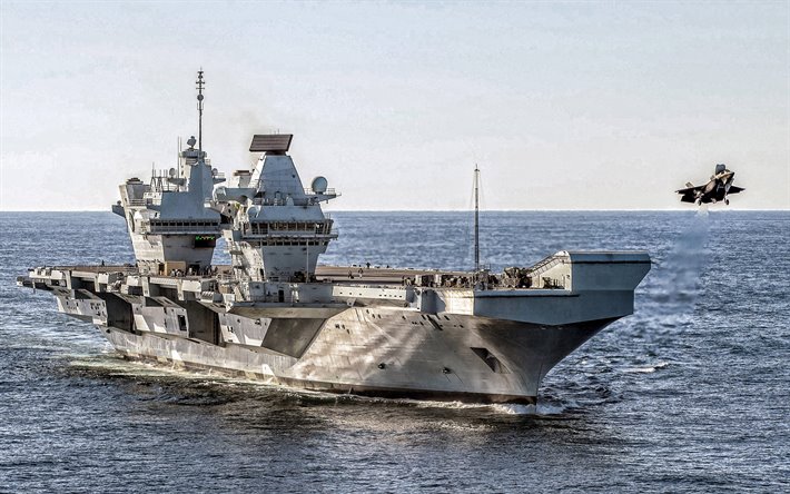 HMS Queen Elizabeth, R08, Royal Navy, British nuclear aircraft carrier, Lockheed Martin F-35 Lightning II, F-35B, United Kingdom, take-off from the deck of an aircraft carrier