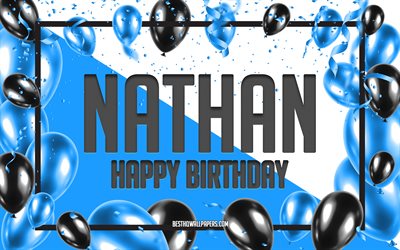 Mutlu Yıllar Nathan, Doğum g&#252;n&#252; Balonları arka Plan, Nathan, isimleri, Mavi Balonlar Doğum g&#252;n&#252; arka Plan ile duvar kağıtları, tebrik kartı, Nathan Doğum g&#252;n&#252;