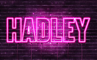 Hadley, 4k, adları Hadley adı ile, Bayan isimleri, Hadley adı, mor neon ışıkları, yatay metin, resim ile duvar kağıtları