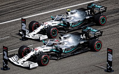 Lewis Hamilton, Valtteri Bottas, Mercedes AMG Petronas F1 Team, champions 2019, racing drivers, Formula 1, Mercedes AMG F1 W10 EQ Power