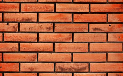 turuncu brickwall, 4k, &#246;zdeş tuğlalar, turuncu tuğla, tuğla dokular, turuncu tuğla duvar, tuğla, duvar, makro, turuncu tuğla arka plan