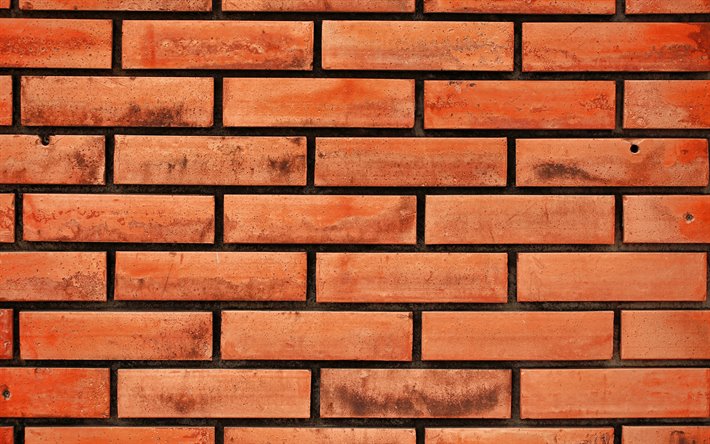 orange brickwall, 4k, identische steine, orange, backsteine, ziegel texturen, ziegel-mauer, ziegel -, wand -, makro -, orange-ziegel hintergrund