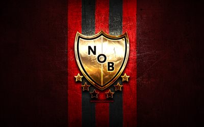 Newells Old Boys FC, kultainen logo, Argentiinan Primera Division, punainen metalli tausta, jalkapallo, CA Newells Old Boys, argentiinalainen jalkapalloseura, Newells Old Boys-logo, Argentiina, Club Atletico Newells Old Boys