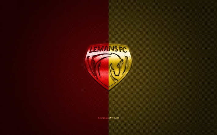 Le Mans FC, French football club, Ligue 2, red-yellow logo, red-yellow carbon fiber background, football, Le Mans, France, Le Mans FC logo