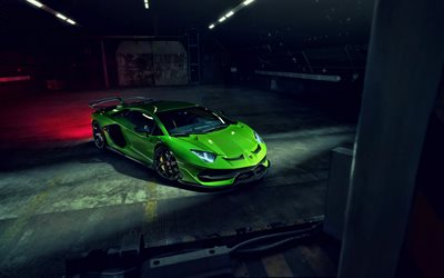La Lamborghini Aventador SVJ, 4k, hypercars, 2019, les voitures, la LP700-4, en 2019, Lamborghini, Aventador, vert, italien, voitures