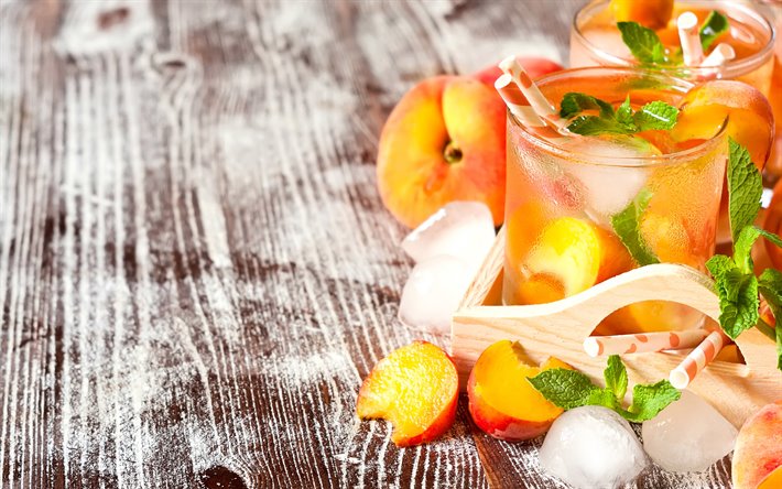 peach limonata, bevande analcoliche, pesca, frutta, ghiaccio, bevande, succo di pesca, pesche