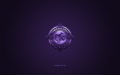 Osmanlispor, turc, club de football, 1 Lig, logo violet, pourpre fibre de carbone de fond, football, Ankara, Turquie, Osmanlispor logo